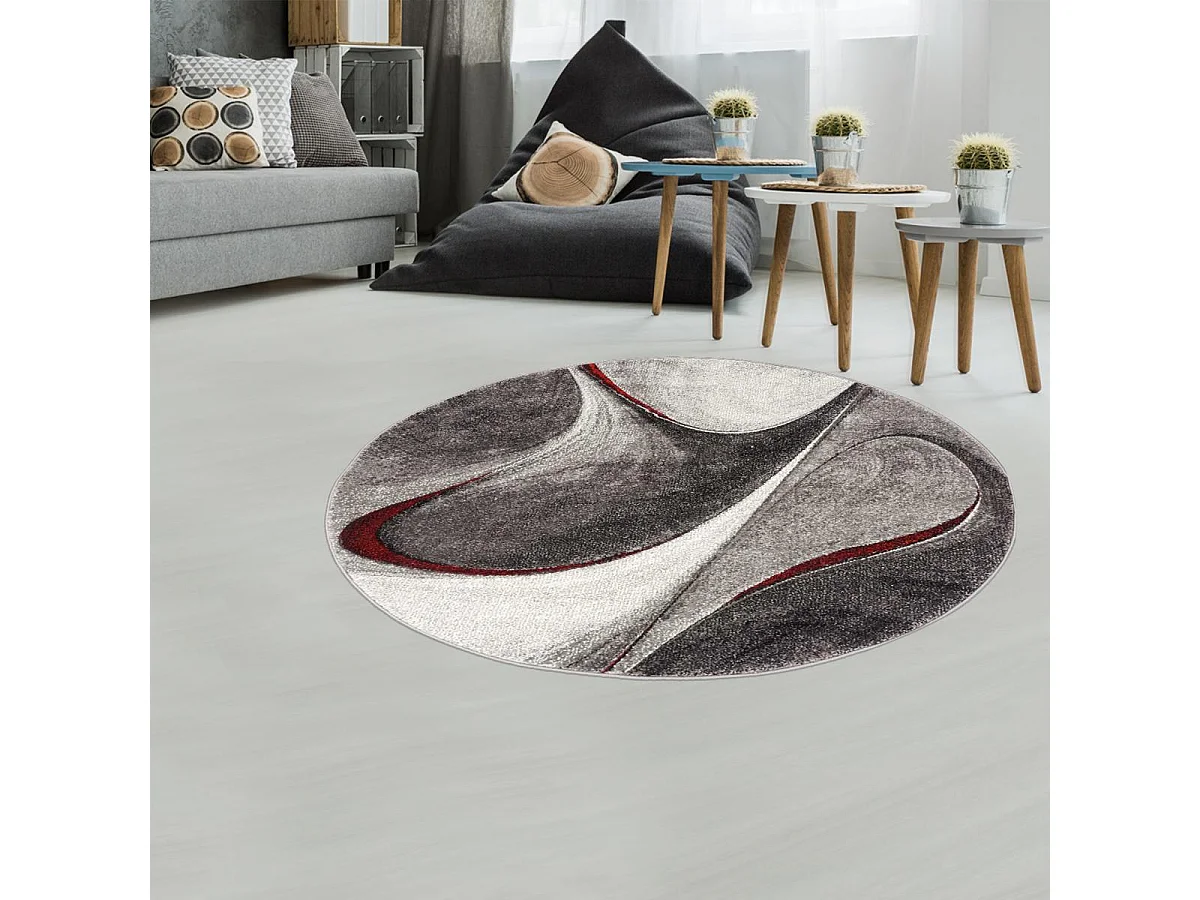 Tapis rond Ø120cm tissé motif géométrique pour chambre MADILA R