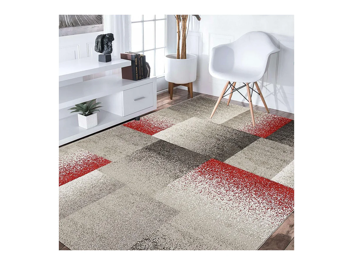 tapis salon 120x170 tissé gris et beige rectangle motif géométrique DERBY A