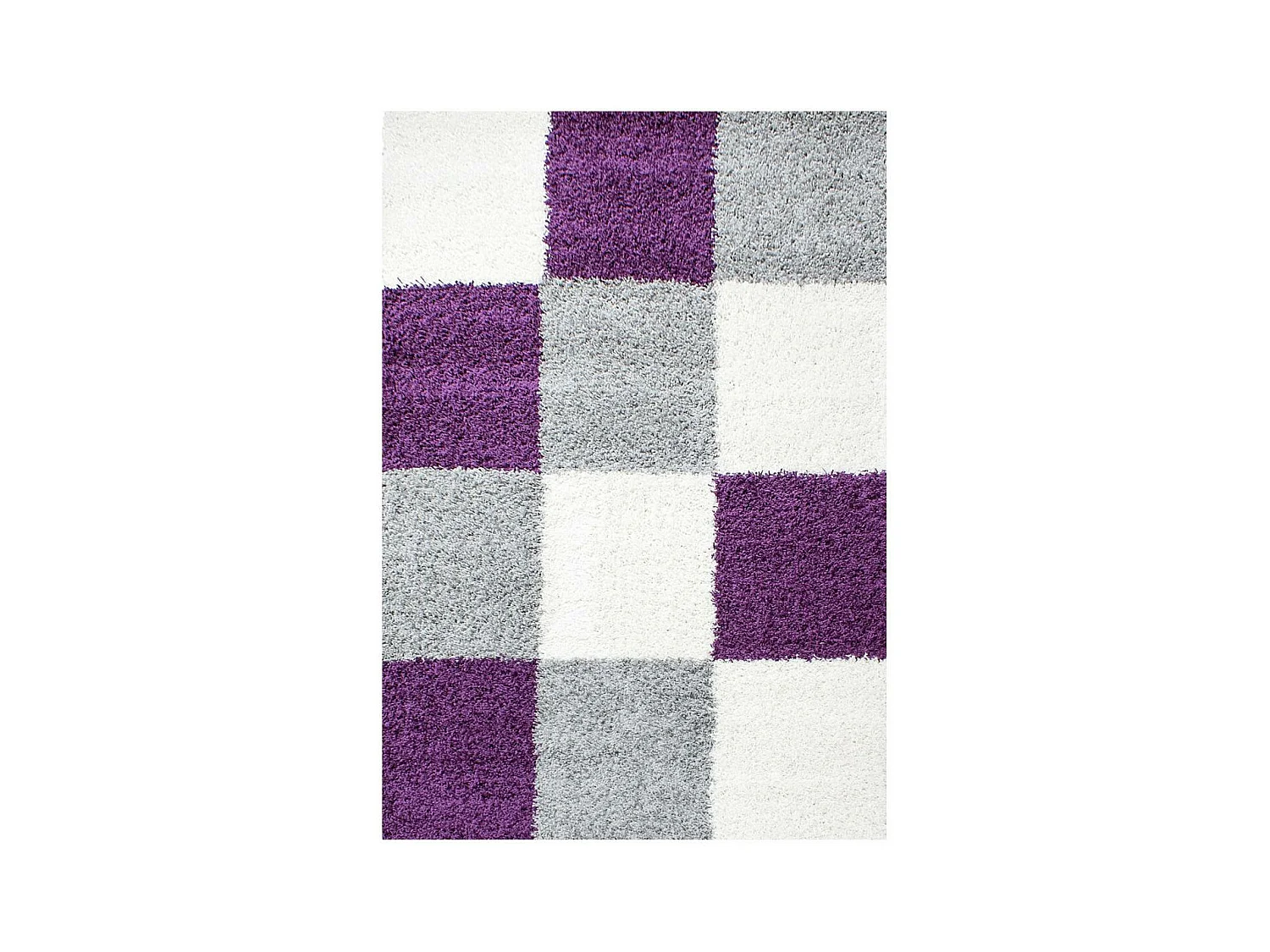 Tapis poils longs shaggy 160x230 rectangle tissé violet et gris motif damier