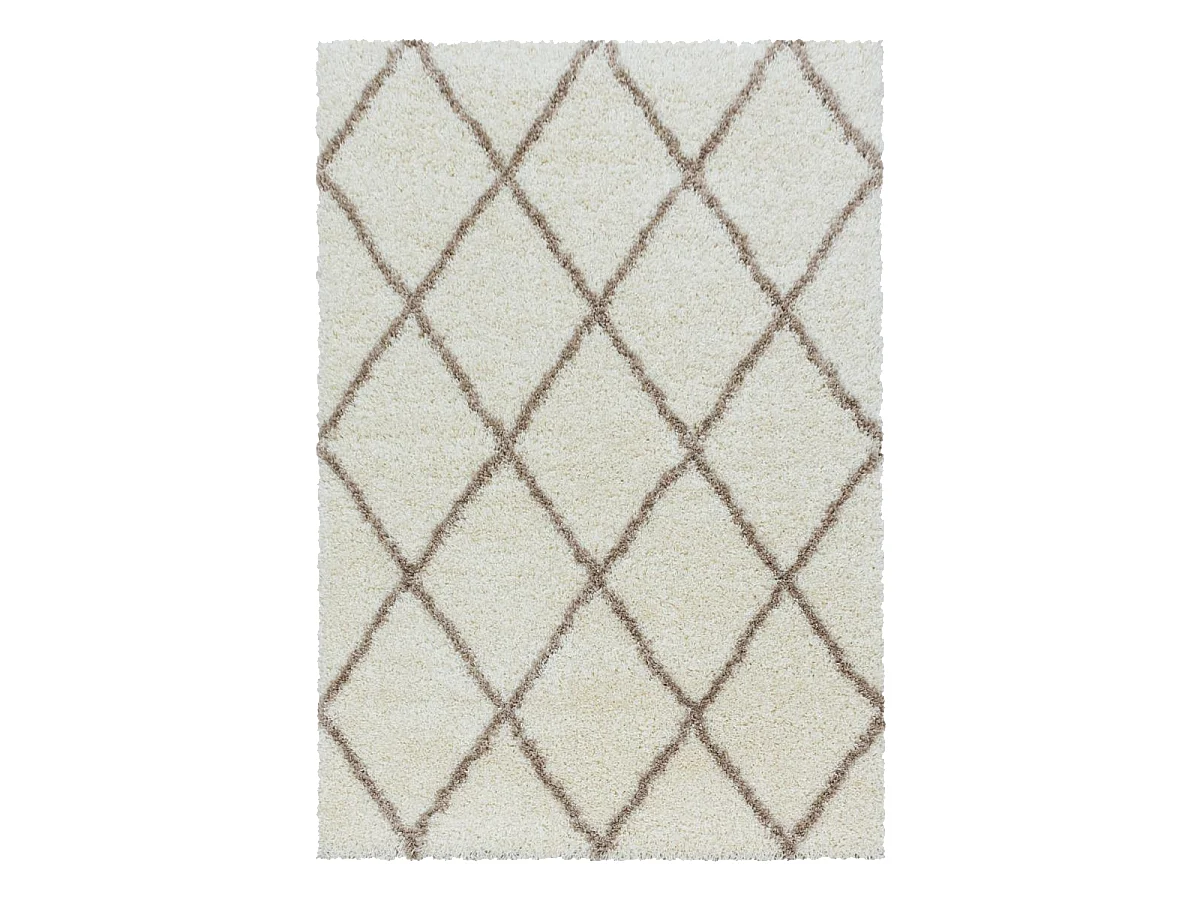 Tapis berbère 200x290 tissé motif losange SHAGGY A crème