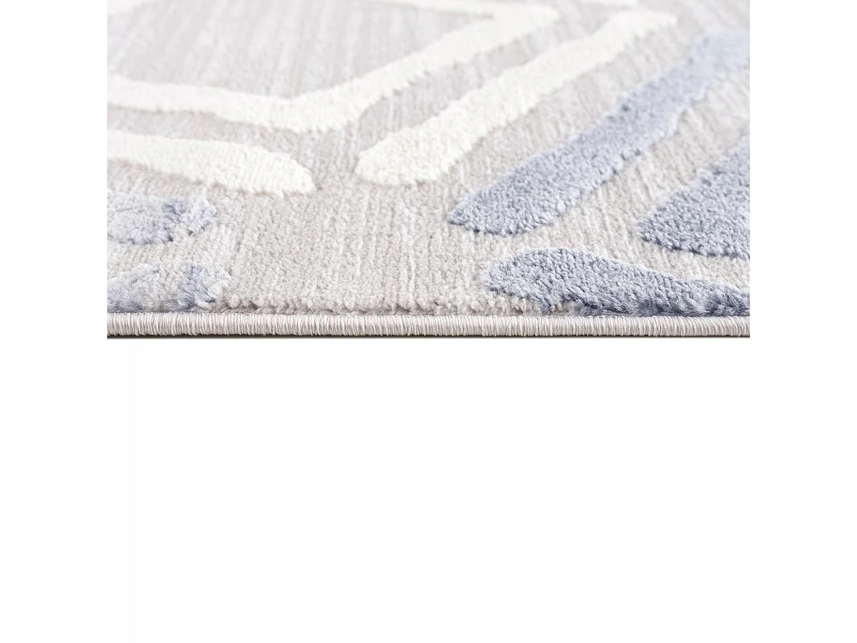 tapis entrée 80x150 tissé gris clair et bleu rectangle motif géométrique DOUCA