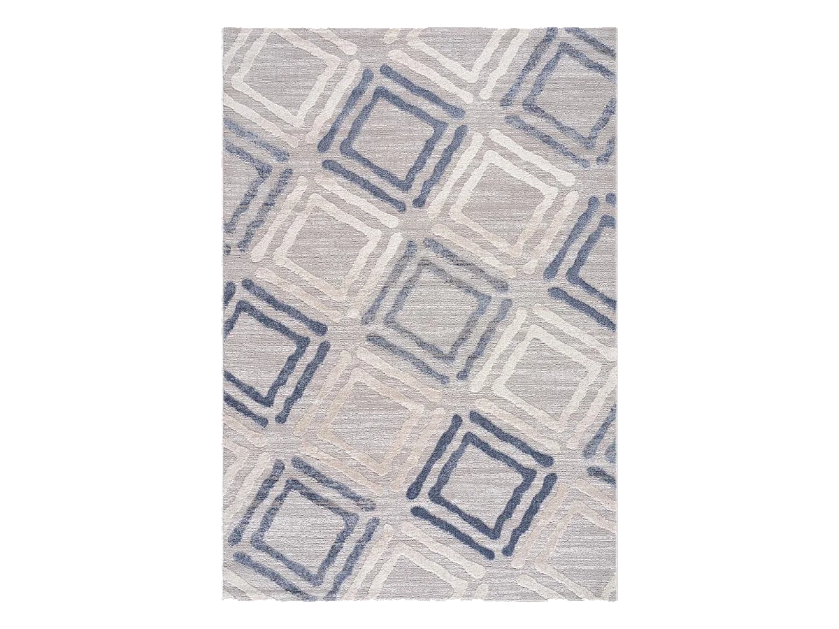 tapis entrée 80x150 tissé gris clair et bleu rectangle motif géométrique DOUCA
