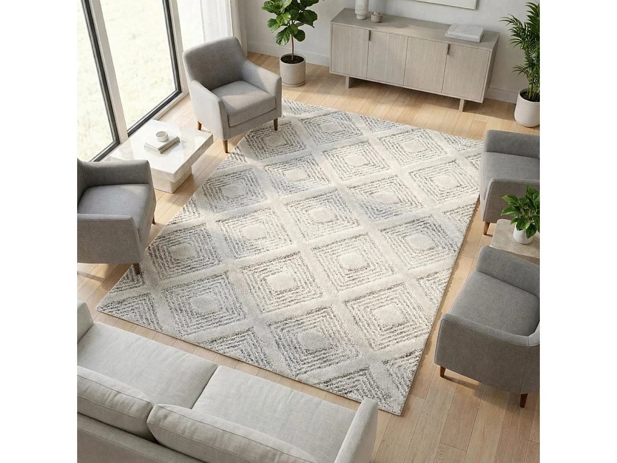 tappeto da ingresso 60x110 intrecciato rettangolo grigio e bianco motivo scandinavo PISTIOUM