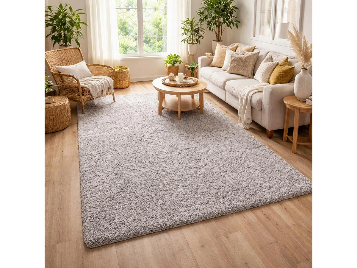 Tapis poils longs shaggy 160x230 rectangle tissé gris motif uni UNI L