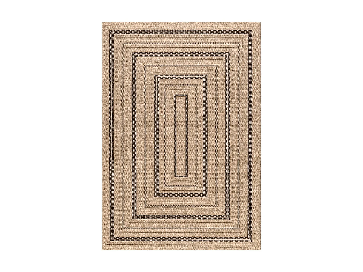 Tapis extérieur Ø160cm rond tissé kilim beige et noir JUTE ART 5