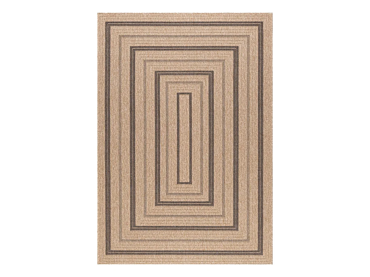 Tapis extérieur Ø160cm rond tissé kilim beige et noir JUTE ART 5