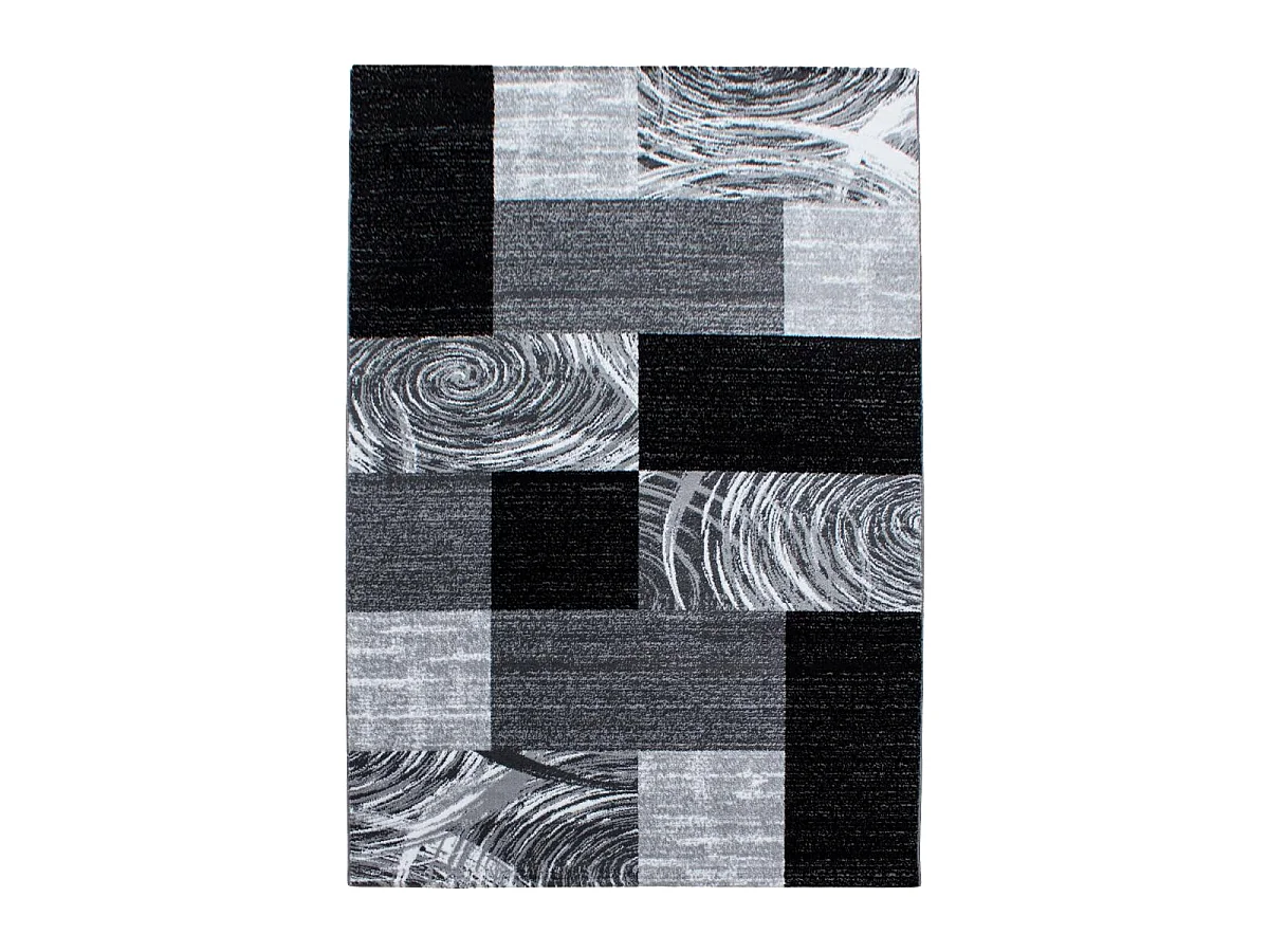 tapis entrée 80x150 tissé noir et gris rectangle motif géométrique PLONI