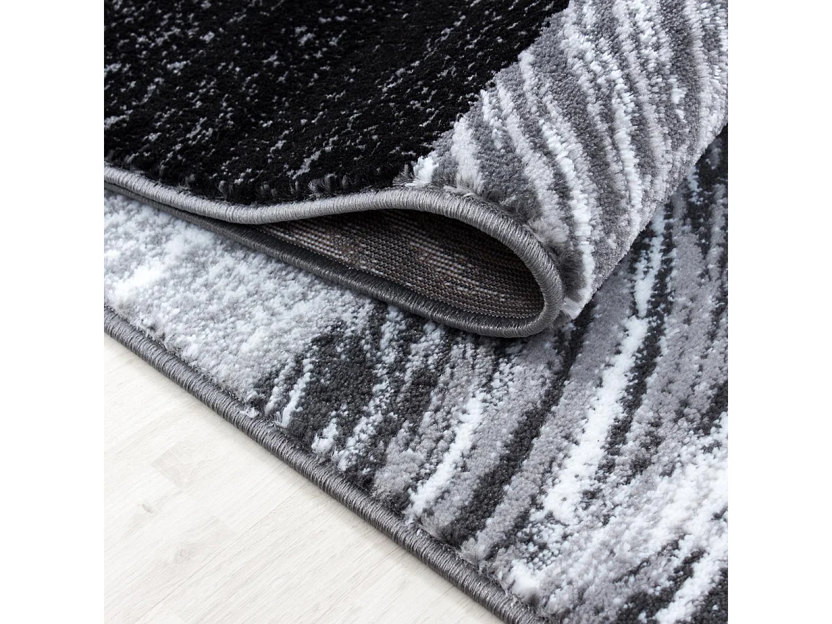 tapis entrée 80x150 tissé noir et gris rectangle motif géométrique PLONI