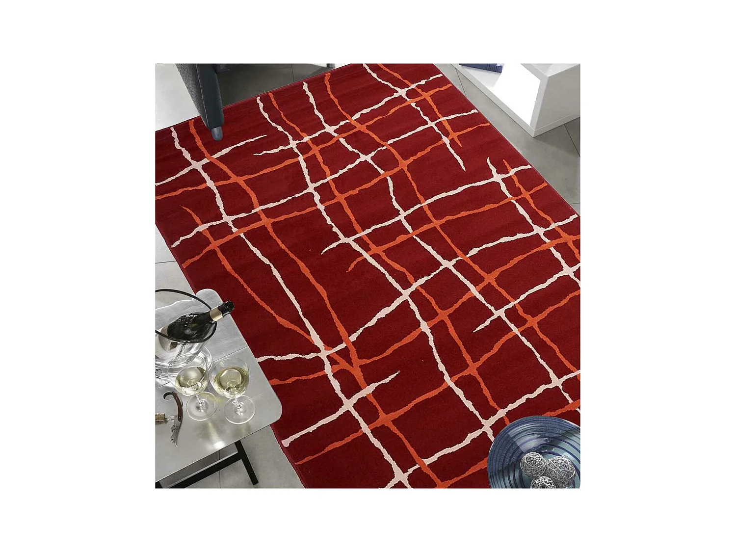 tapis chambre 60x110 tissé rouge rectangle motif abstrait LYN1 MALMO