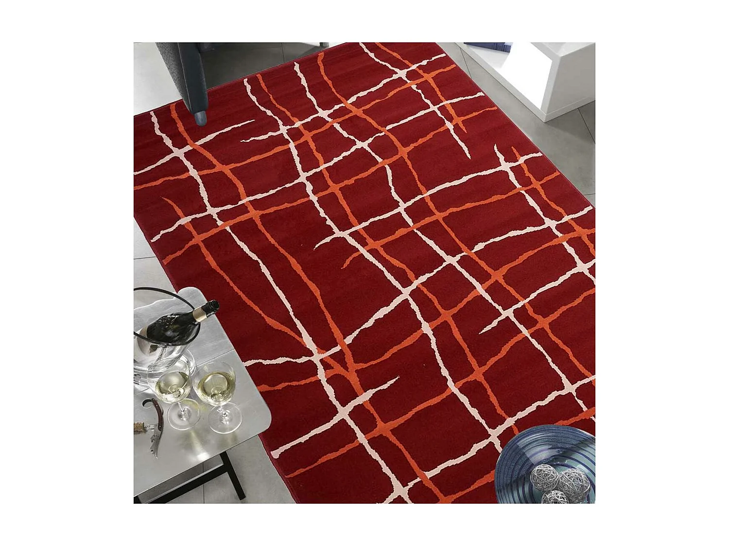 tapis chambre 60x110 tissé rouge rectangle motif abstrait LYN1 MALMO