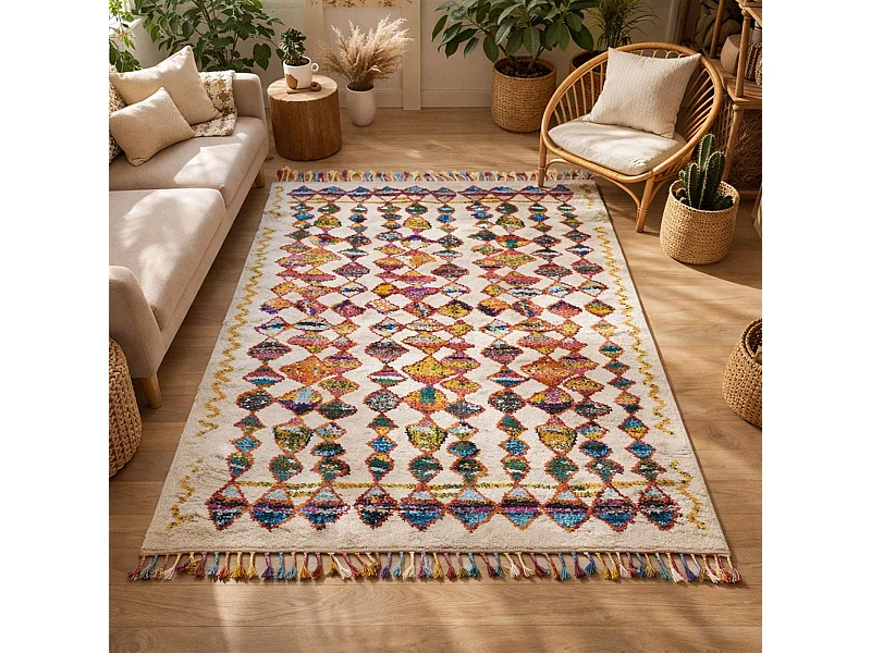 Tapis berbère 160x230 tissé motifs tribaux LYN5 OURIKA A multicolore