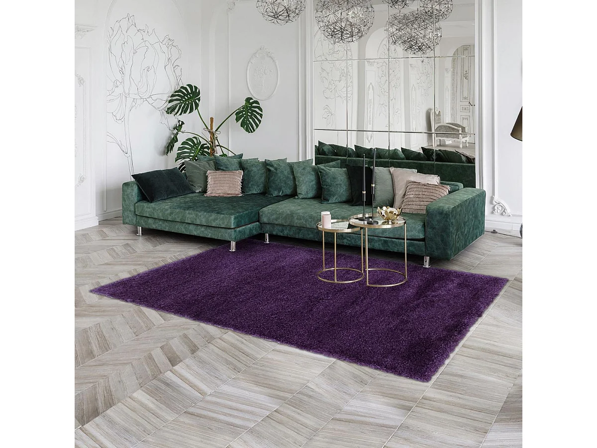 Tapis longs poils shaggy 80x250 rectangle tissé violet motif uni UNI B
