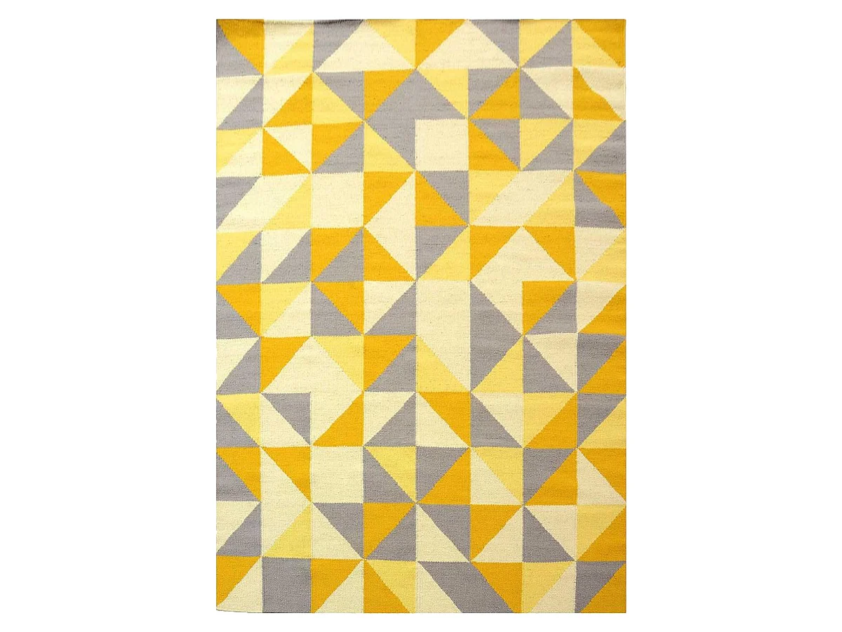 Tappeto Kilim 200x290 rettangolo realizzato a mano in lana gialla fantasia geometrica