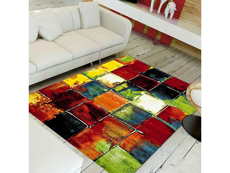 tapis entrée 60x110 tissé multicolore rectangle motif géométrique JOLIA 2