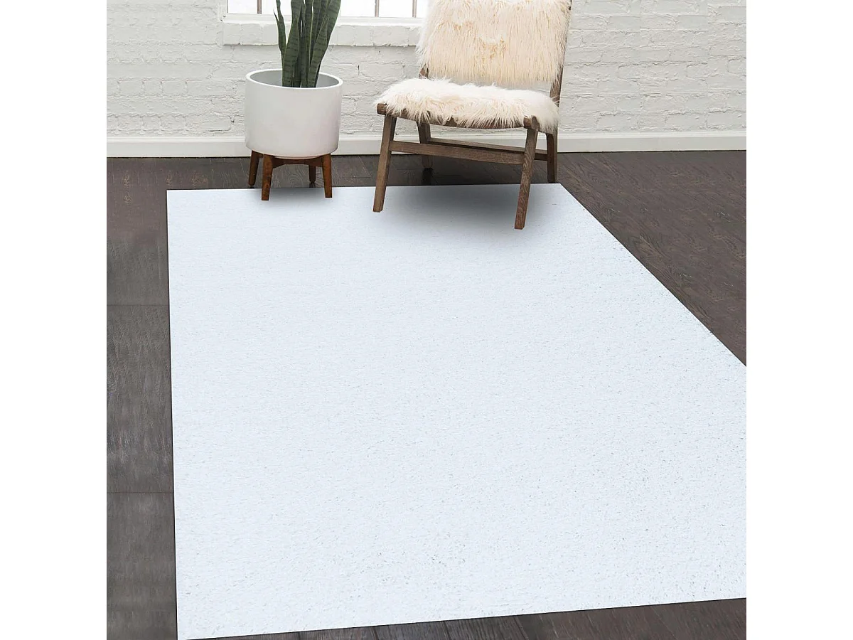 Tapis poils longs shaggy 80x150 rectangle tissé blanc motif uni UNI I