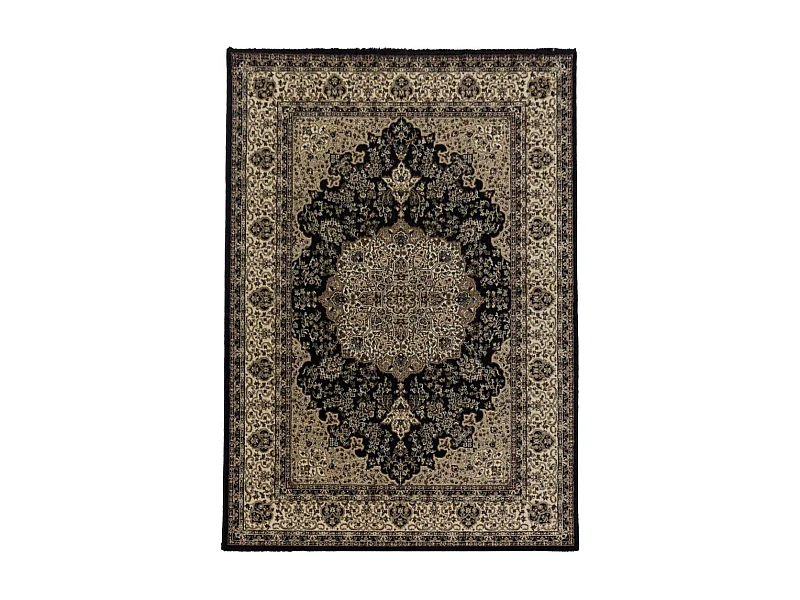Tapis orient 80x150 rectangle noir et beige tissé motif classique TIBRICAM