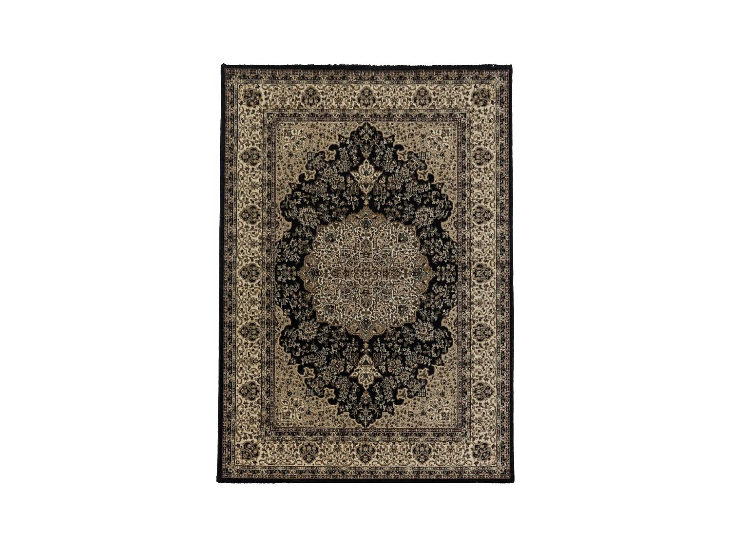 Tapis orient 80x150 rectangle noir et beige tissé motif classique TIBRICAM