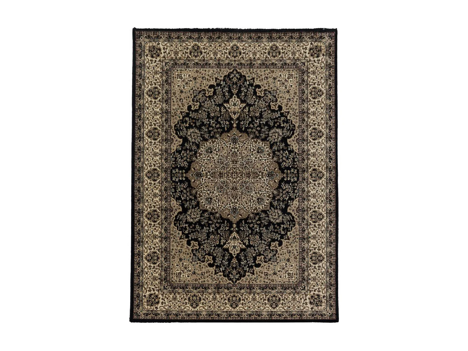 Tapis orient 80x150 rectangle noir et beige tissé motif classique TIBRICAM