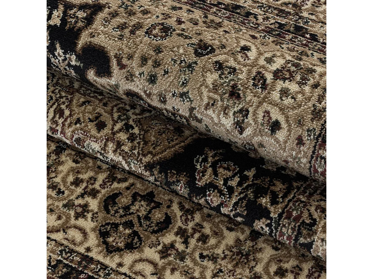 Tapis orient 80x150 rectangle noir et beige tissé motif classique TIBRICAM