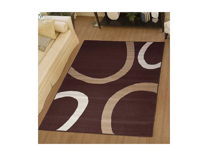 tapis chambre 80x150 tissé café rectangle motif rond LYN1 TEMPO