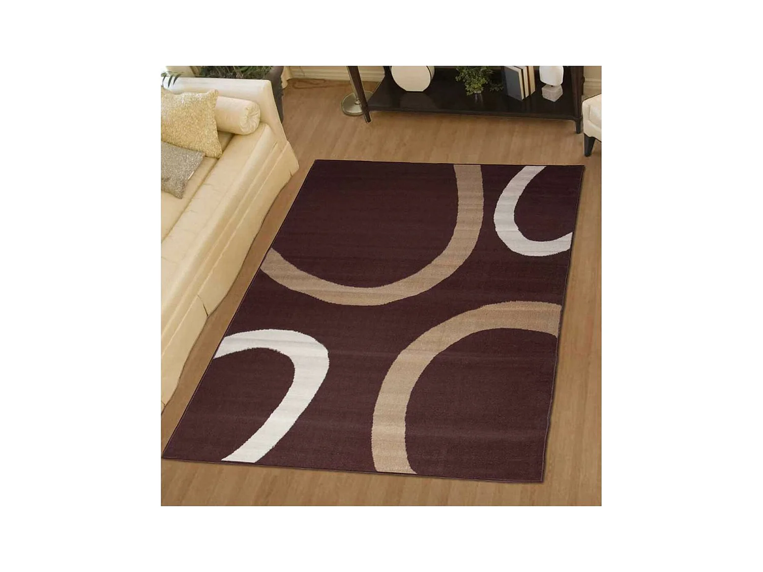 tapis chambre 80x150 tissé café rectangle motif rond LYN1 TEMPO