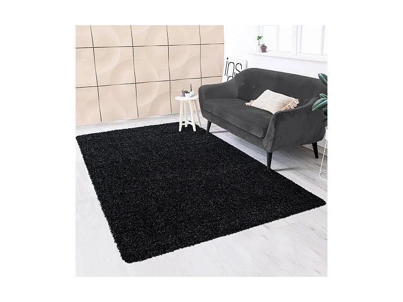 Tapis poils longs shaggy 160x230 rectangle tissé noir motif uni UNI L