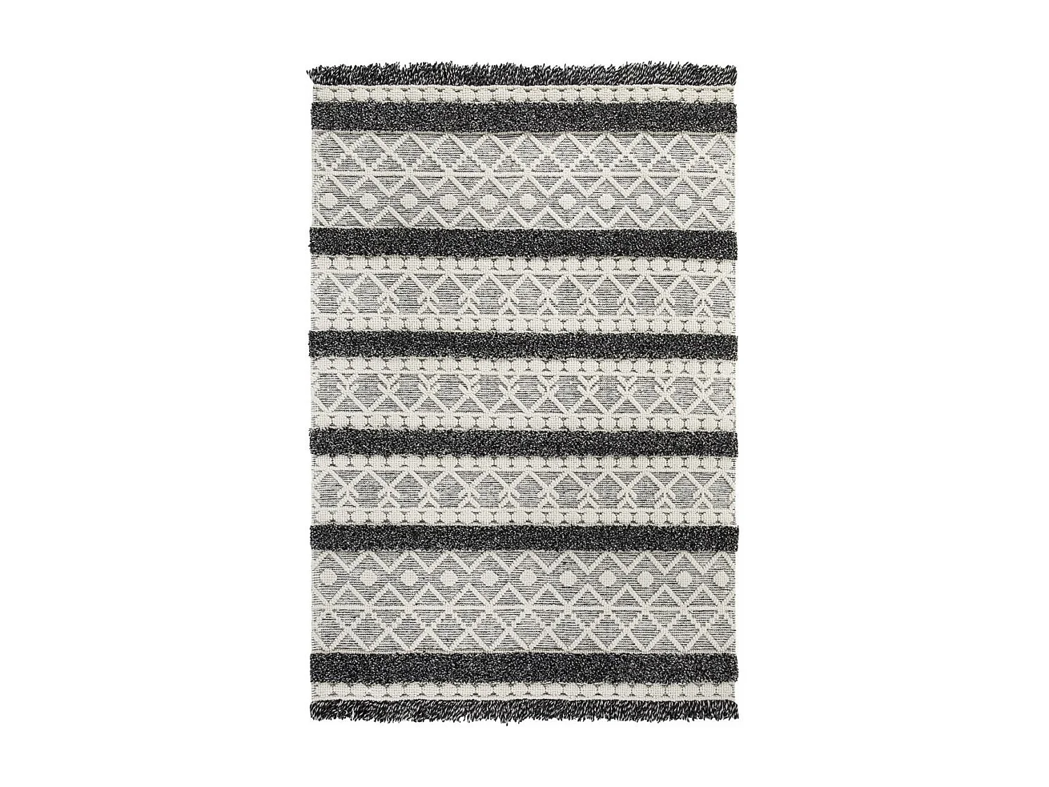 tapis chambre 160x230 tissé en laine crème rectangle motif ethnique NOUKA