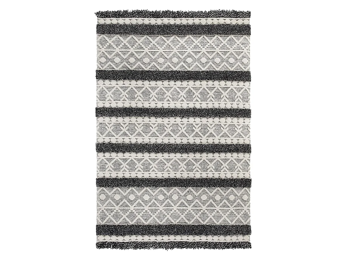 tapis chambre 160x230 tissé en laine crème rectangle motif ethnique NOUKA