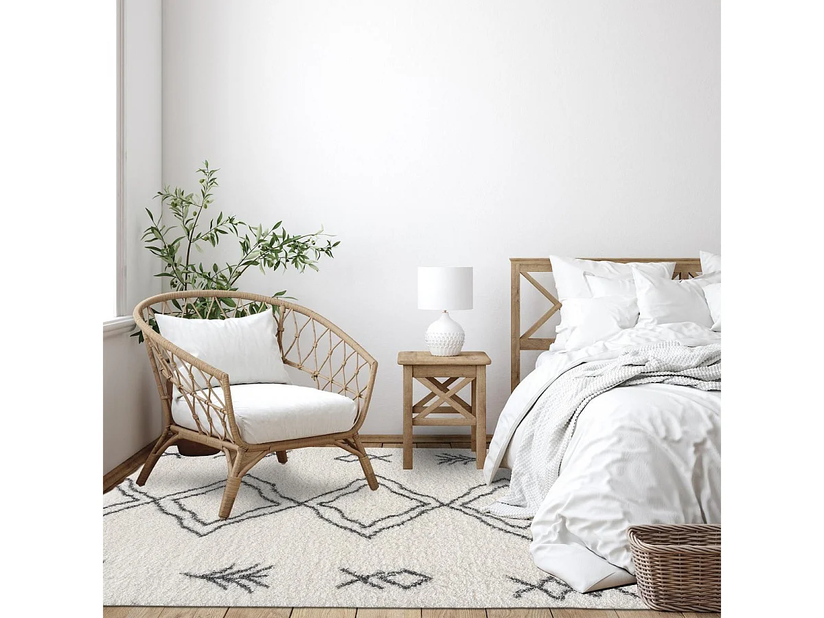 Tapis berbère 200x280 tissé motif ethnic LYN4 DOUX 3 crème