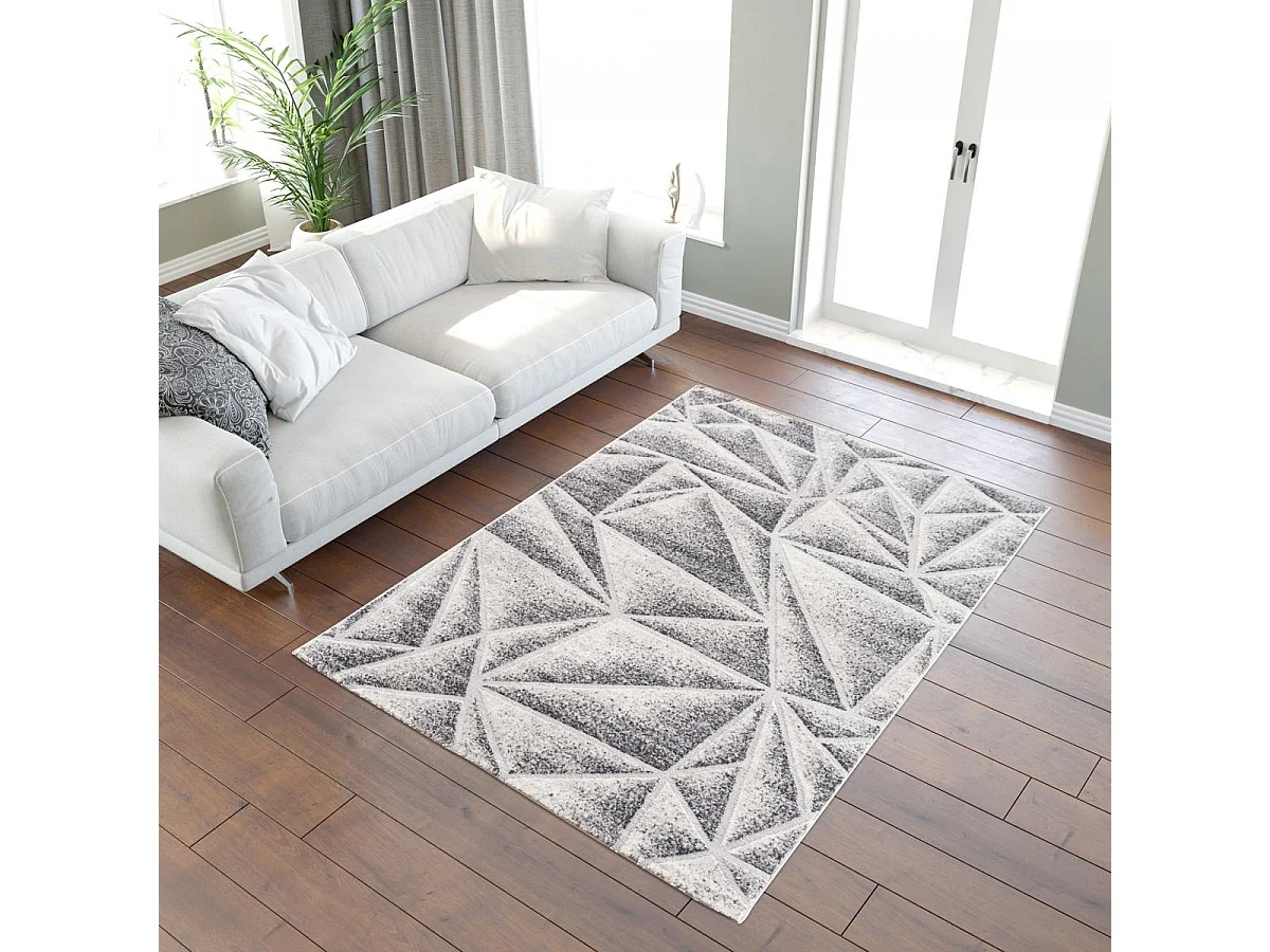 tapis salle à manger 160x220 tissé gris rectangle motif géométrique ORI