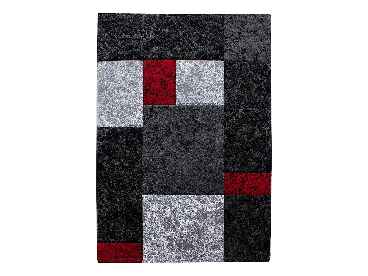 tapis chambre 120x170 tissé rouge et gris rectangle motif géométrique CARARELLE