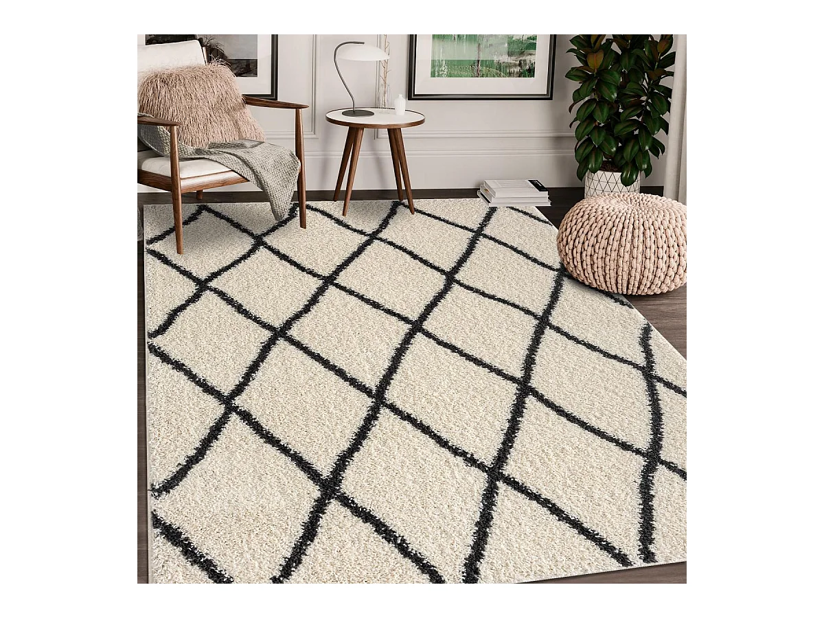 Tapis berbère 60x110 tissé motif ethnic LYN4 BENYLE A crème