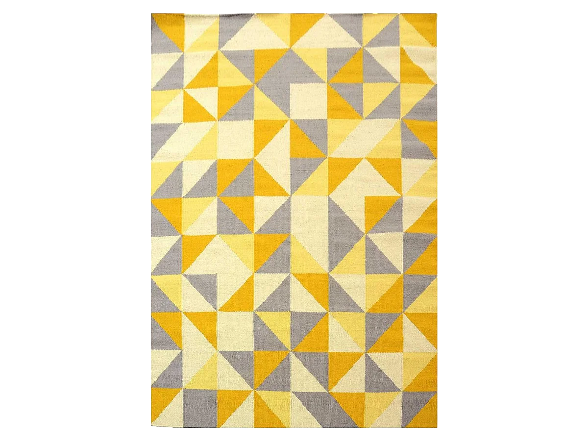 Tapis kilim 240x340 rectangle fait main en laine jaune motif géométrique