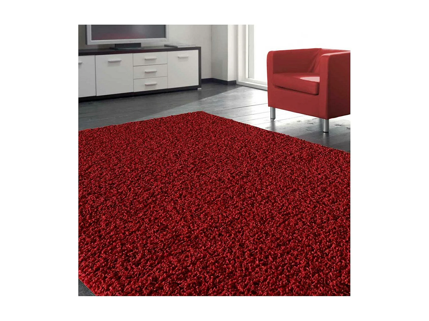 Tapis shaggy 120x170 rectangle tissé rouge motif uni SG LOCA