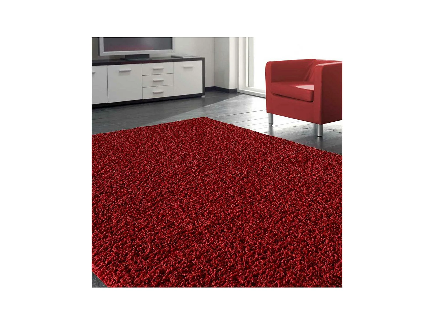 Tapis shaggy 120x170 rectangle tissé rouge motif uni SG LOCA