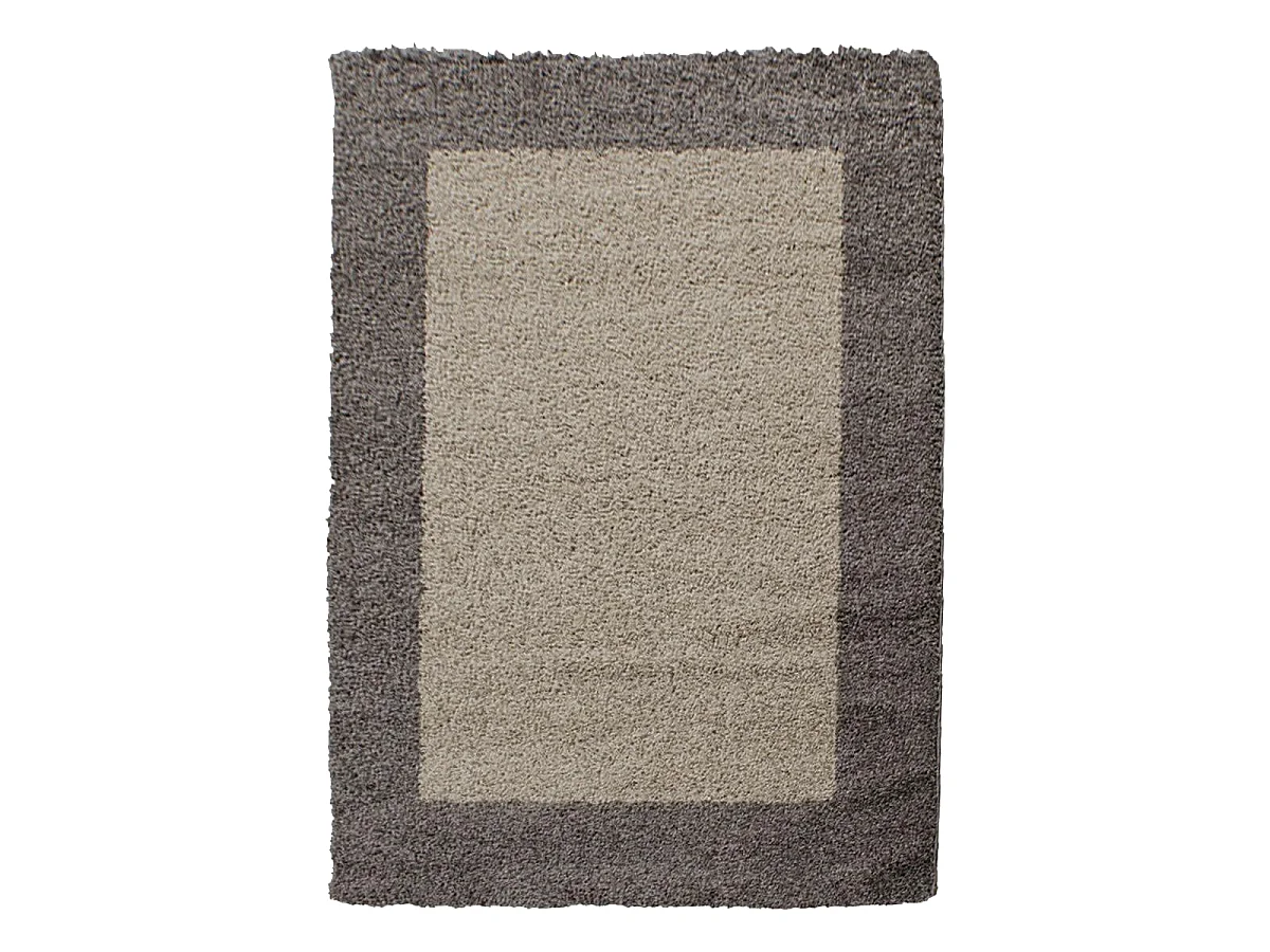 Tapis poils longs shaggy 200x290 rectangle tissé beige et taupe motif simple
