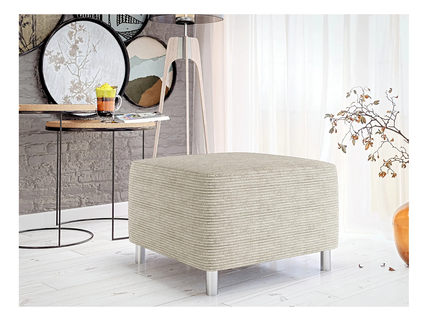 Pouf Comfivo 126, Brun clair, 42x56x65cm, Tapisserie, Pieds: Plastique