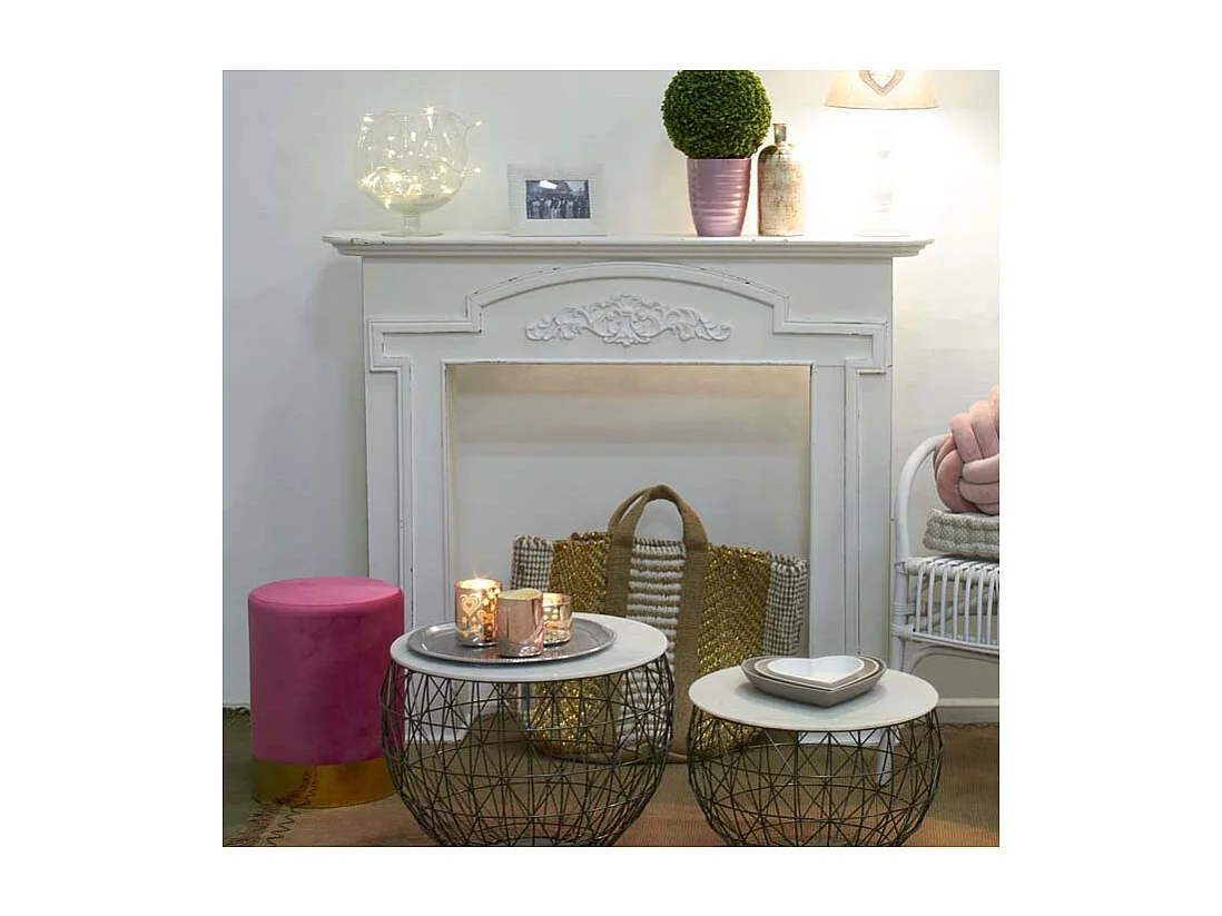 Pouf en velours et métal doré (Lot de 2)