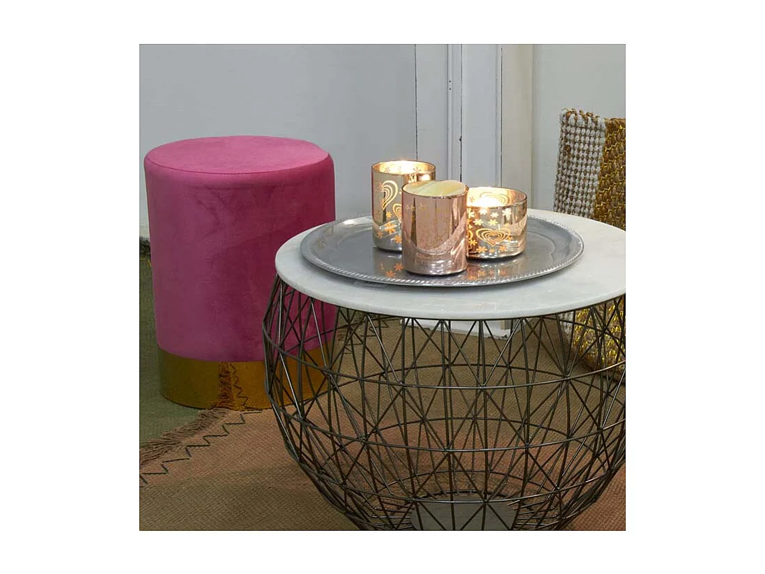 Pouf en velours et métal doré (Lot de 2)