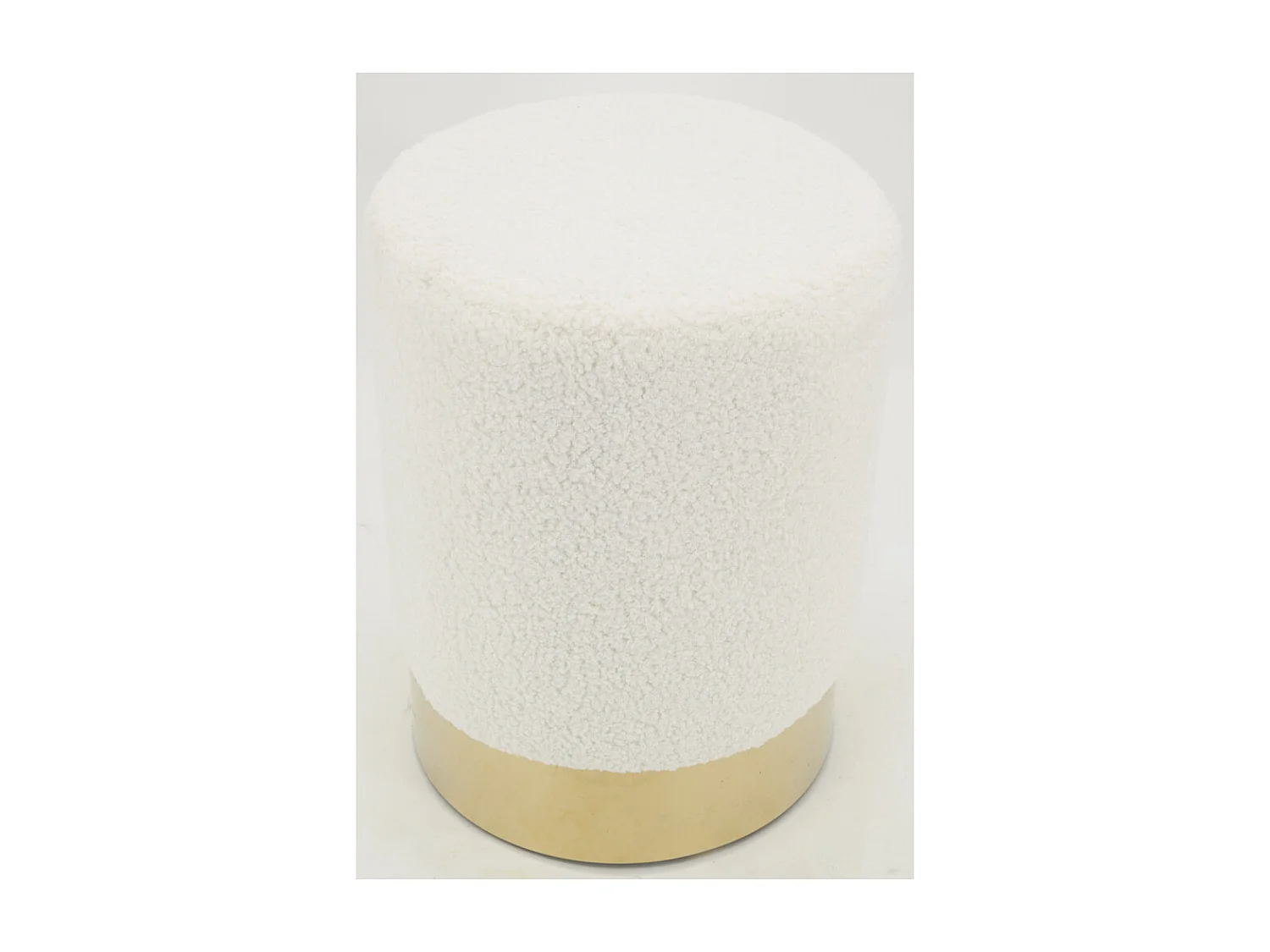 Pouf rond en bouclette et métal doré (Lot de 2)