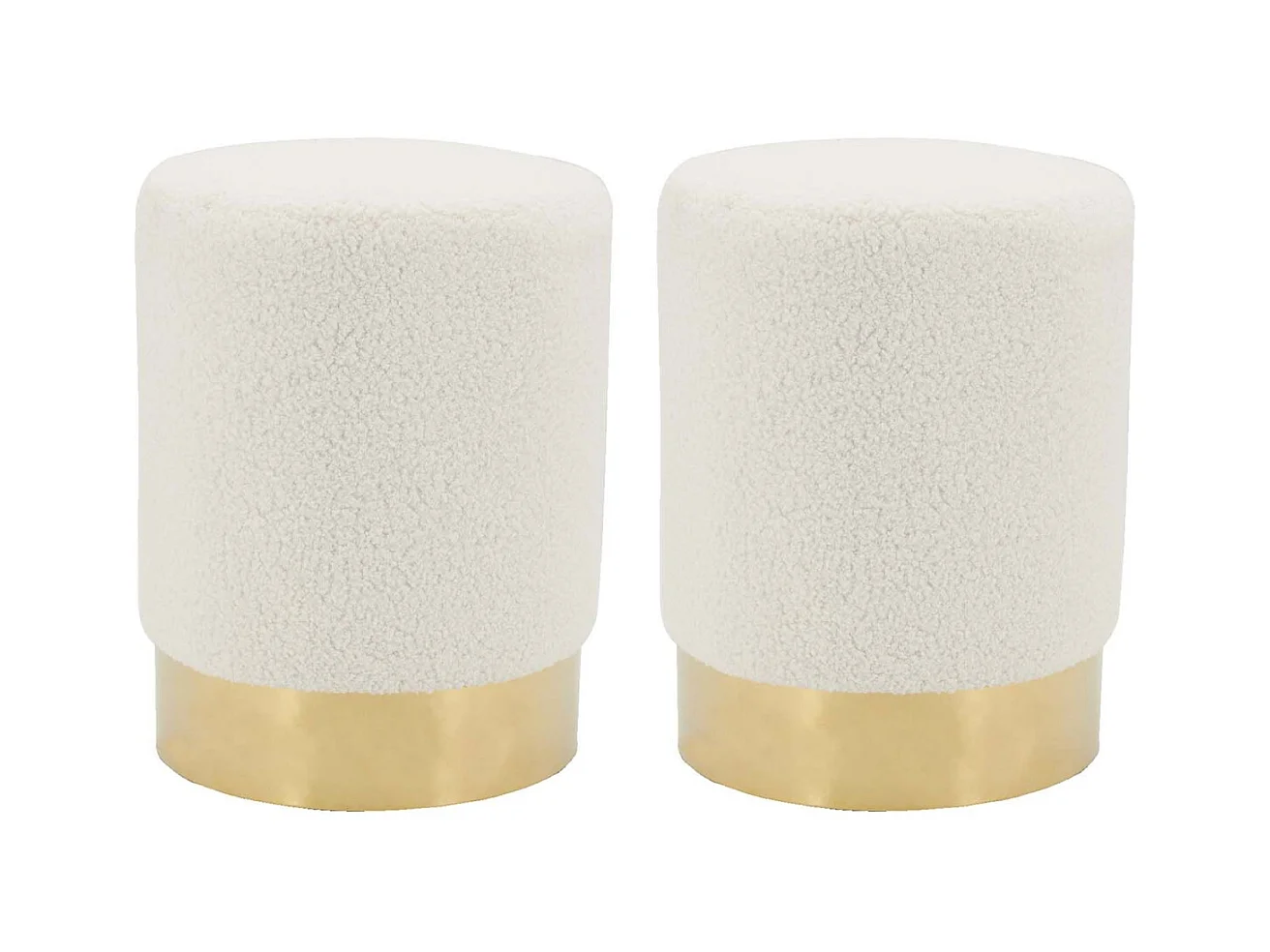 Pouf rond en bouclette et métal doré (Lot de 2)