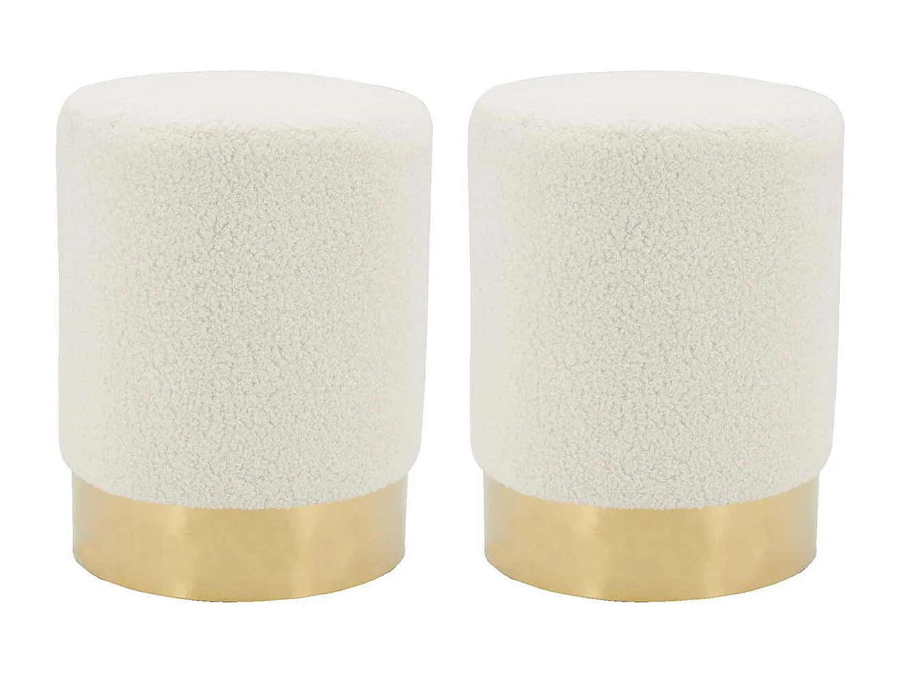 Pouf rond en bouclette et métal doré (Lot de 2)