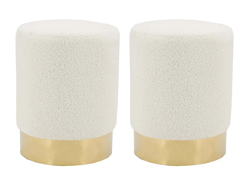 Pouf rond en bouclette et métal doré (Lot de 2)