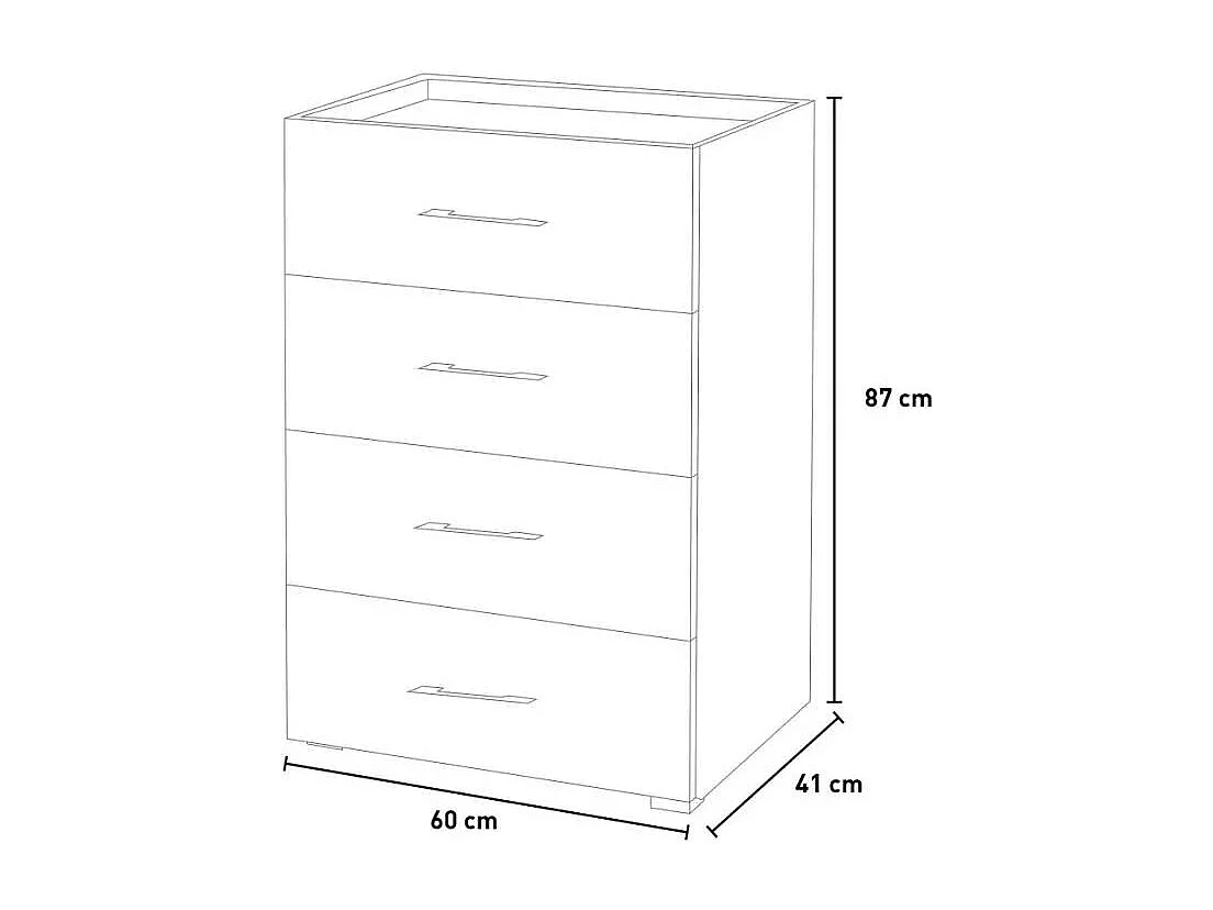 Cómodas para dormitorio, despacho, 4 cajones blanco gris diseño