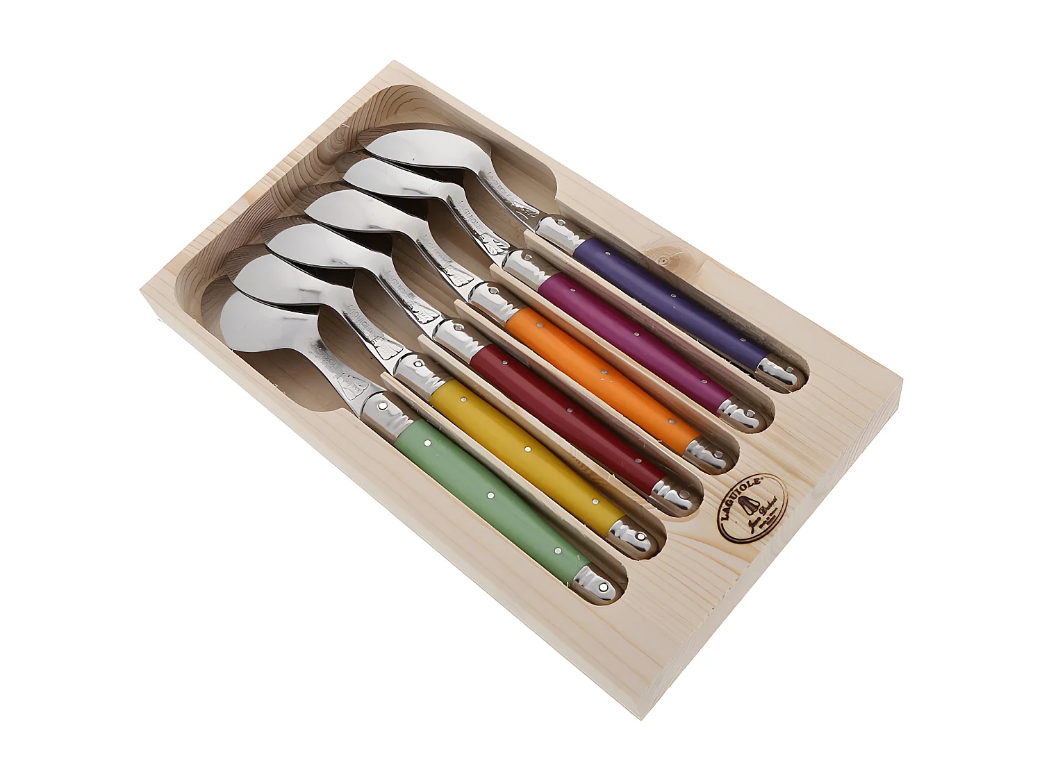 Coffret de 6 cuillères de table laguiole irise assorties