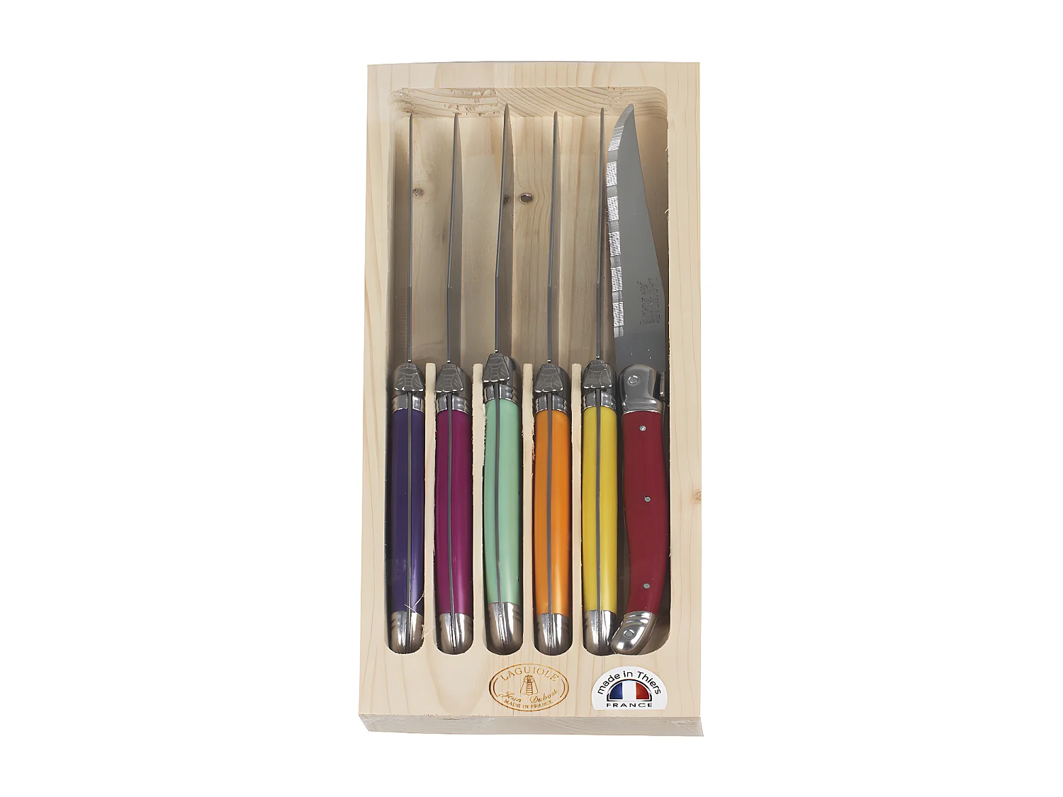 Coffret 6 couteaux laguiole irise assortis