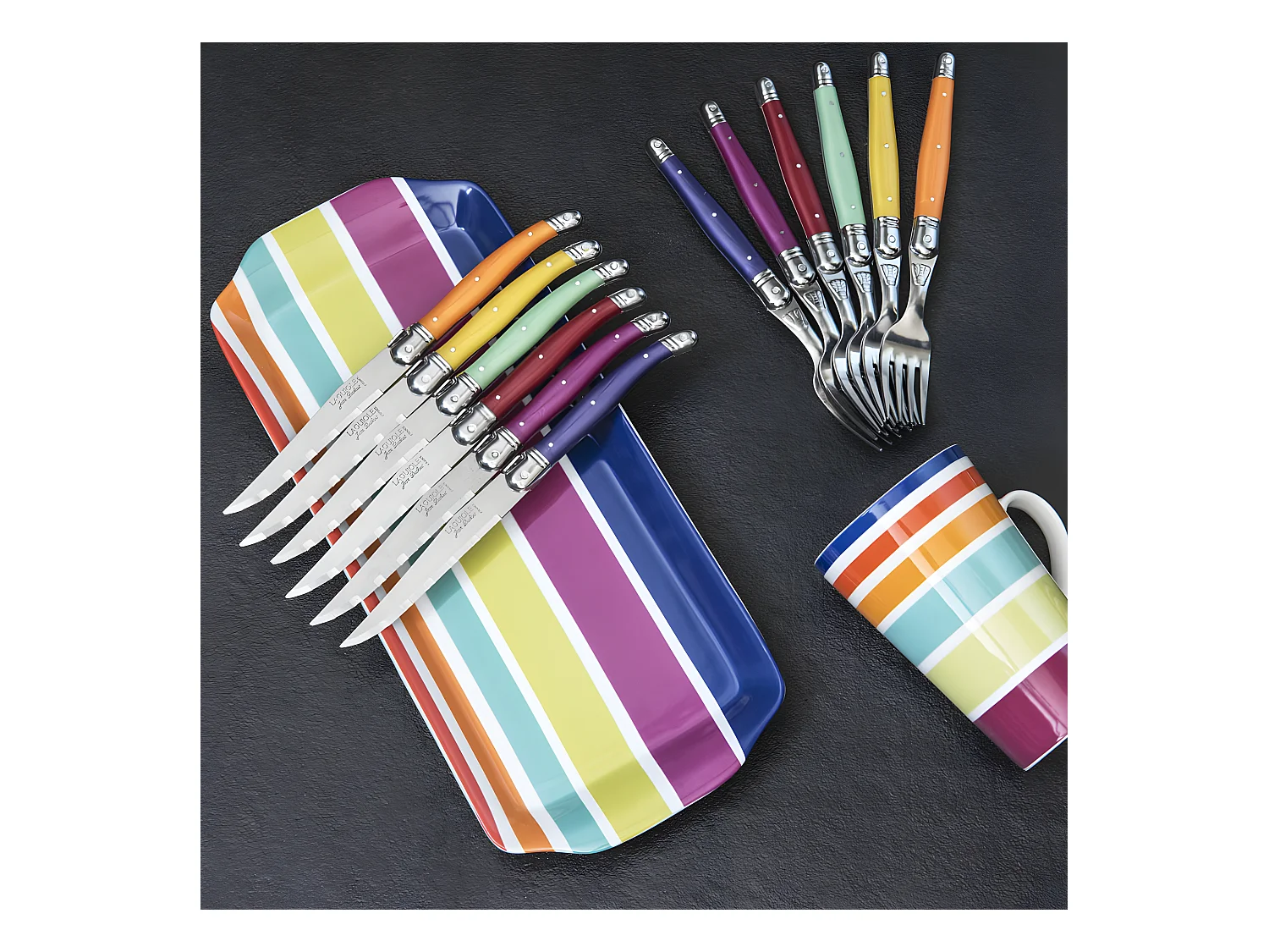 Coffret 6 couteaux laguiole irise assortis