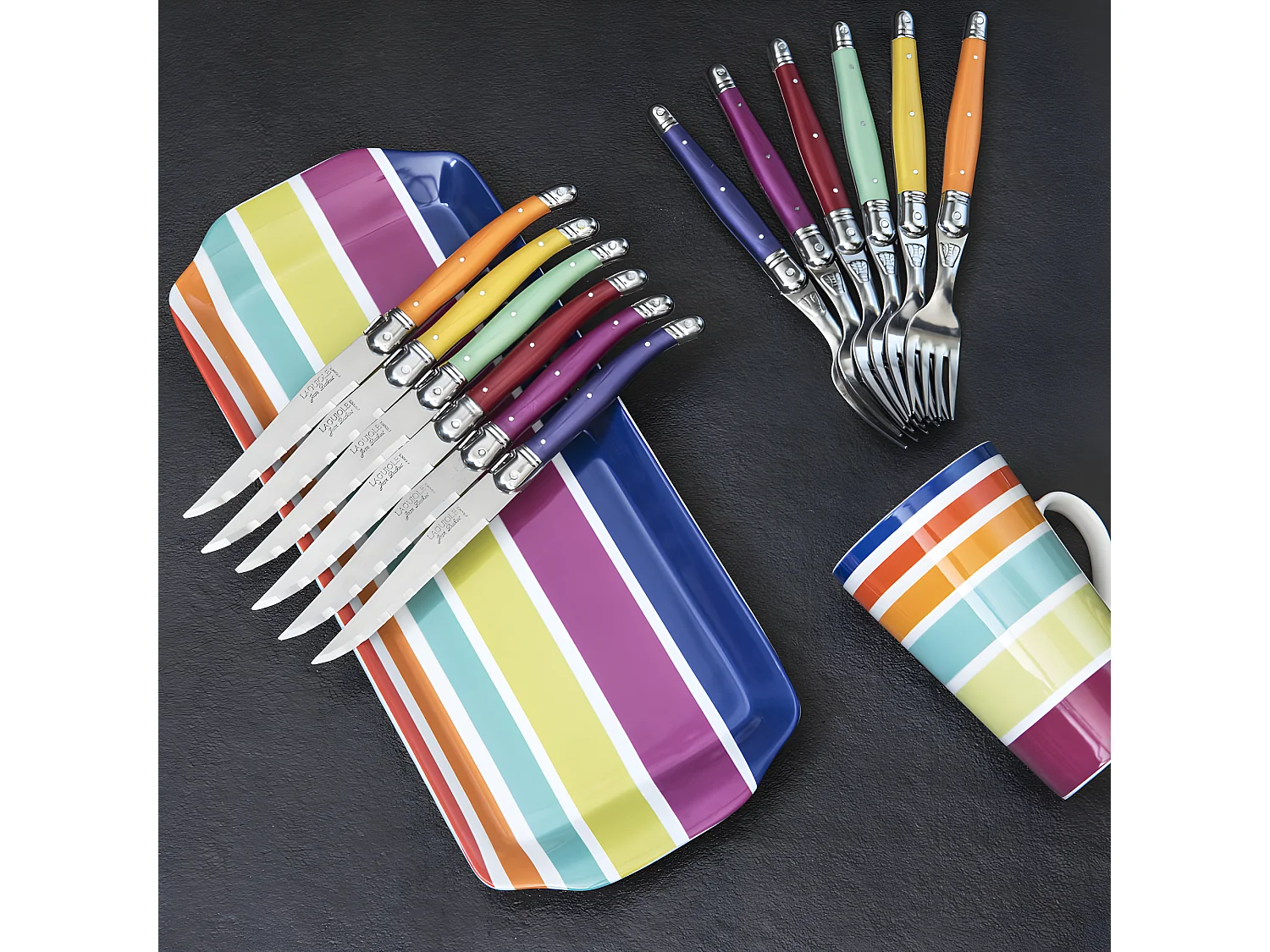 Coffret 6 couteaux laguiole irise assortis