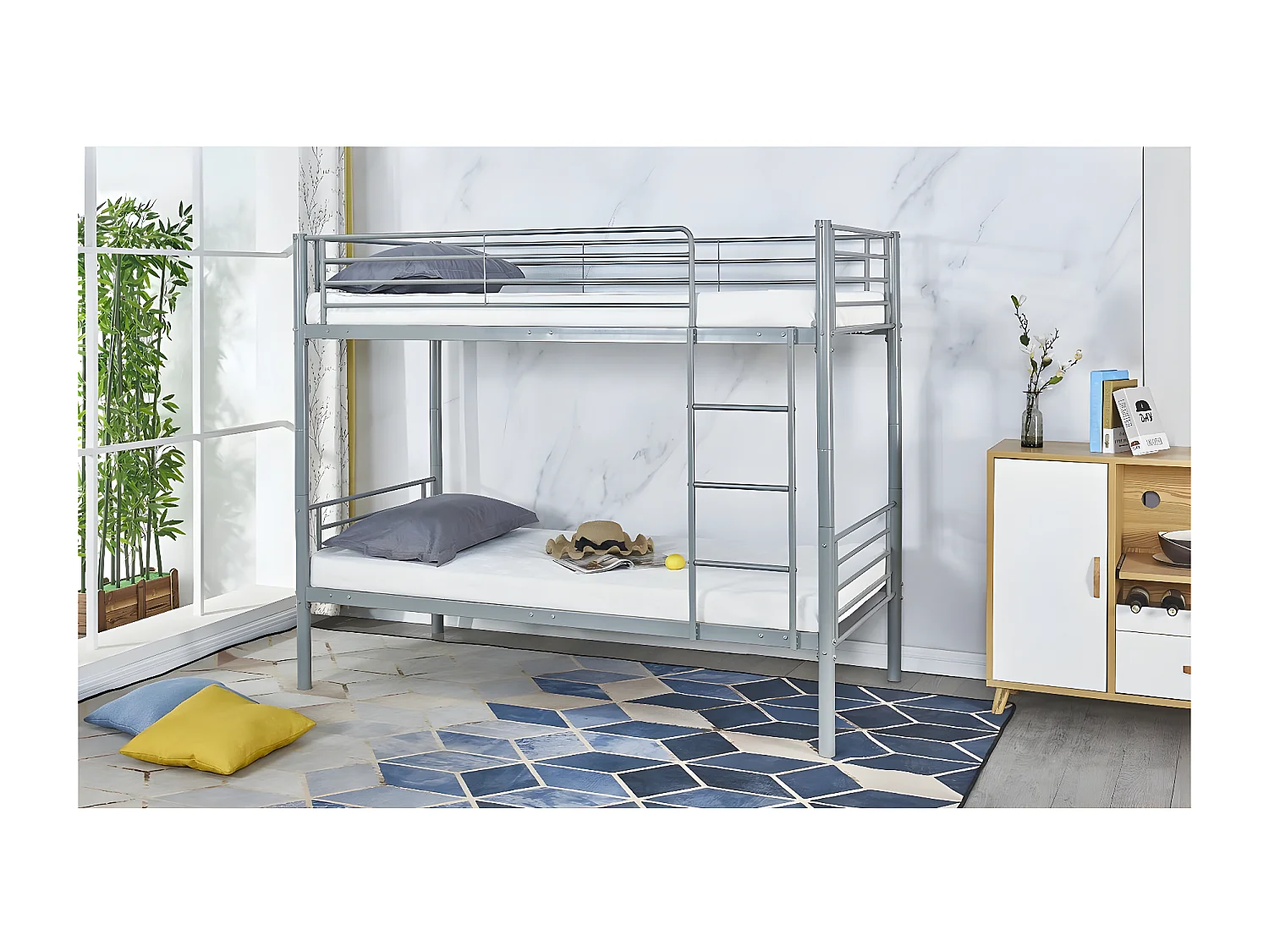 Stapelbed "ADAM" van grijs metaal voor kinderen zonder opbergruimte