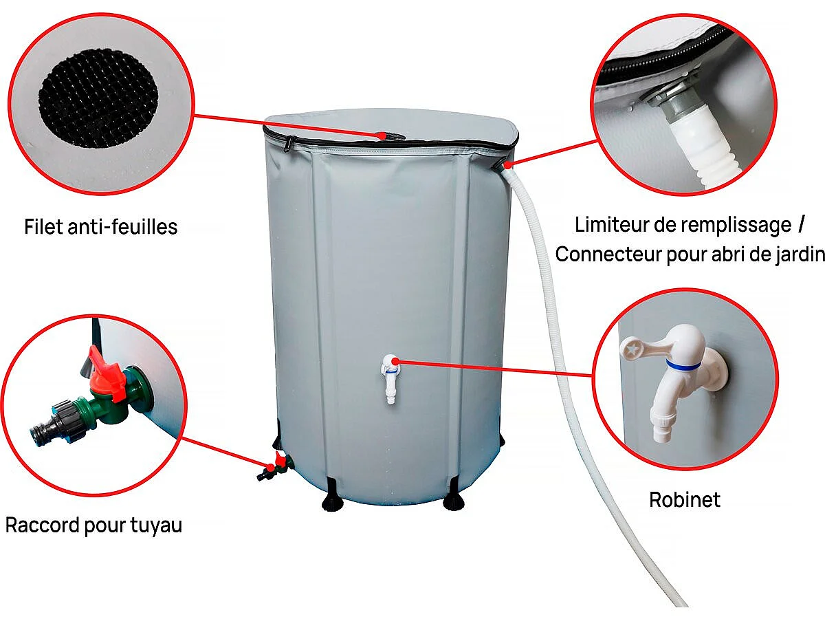 Récupérateur d'eau souple en PVC 250 L - Gris